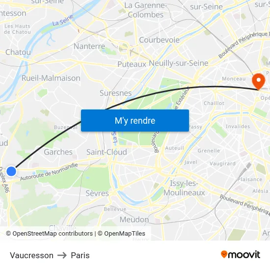 Vaucresson to Paris map