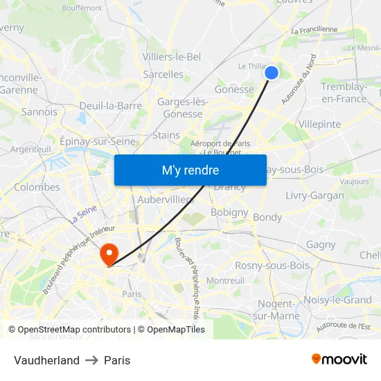 Vaudherland to Paris map