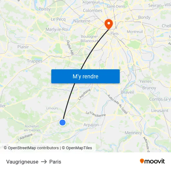 Vaugrigneuse to Paris map