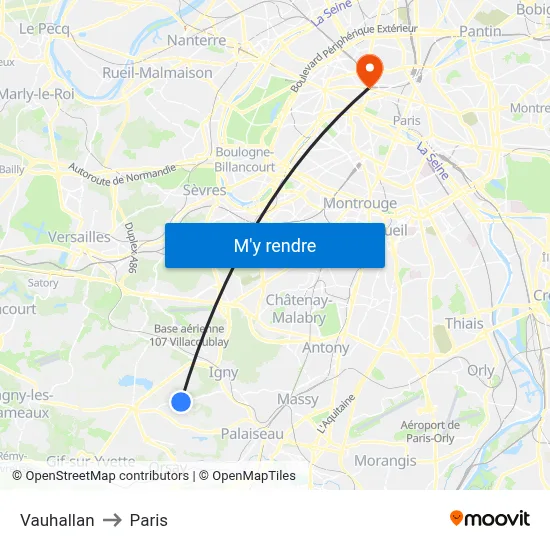 Vauhallan to Paris map