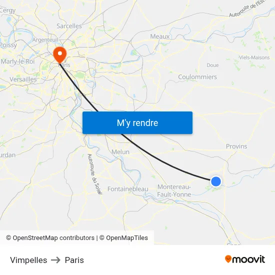 Vimpelles to Paris map