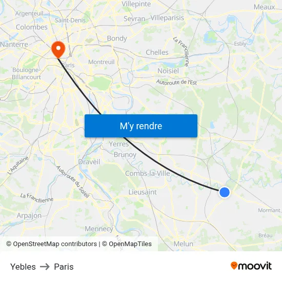 Yebles to Paris map