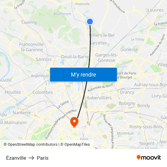 Ézanville to Paris map