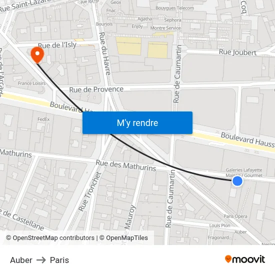 Auber to Paris map