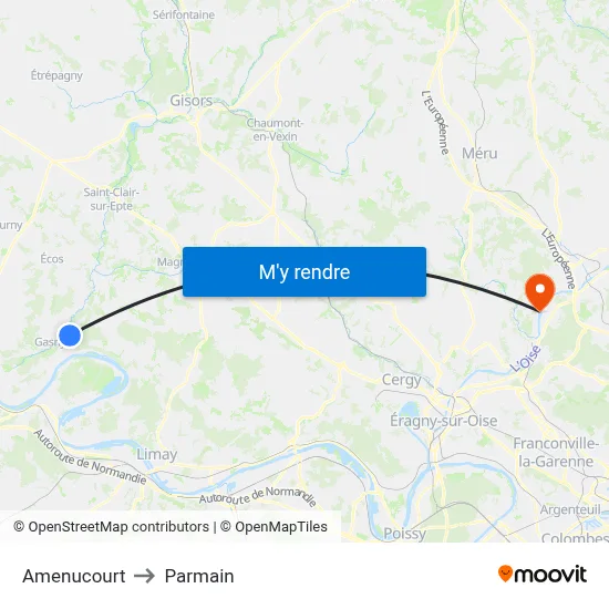 Amenucourt to Parmain map