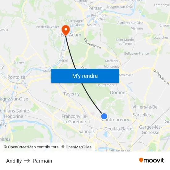 Andilly to Parmain map