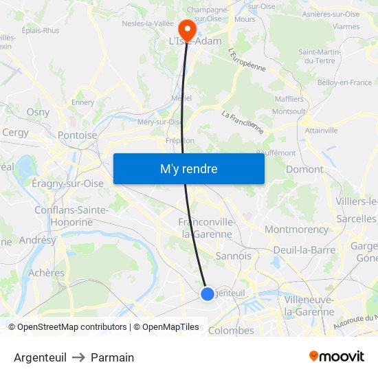 Argenteuil to Parmain map