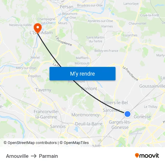 Arnouville to Parmain map