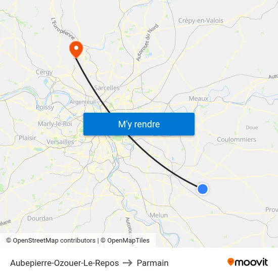 Aubepierre-Ozouer-Le-Repos to Parmain map