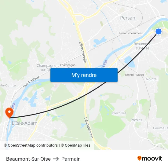 Beaumont-Sur-Oise to Parmain map