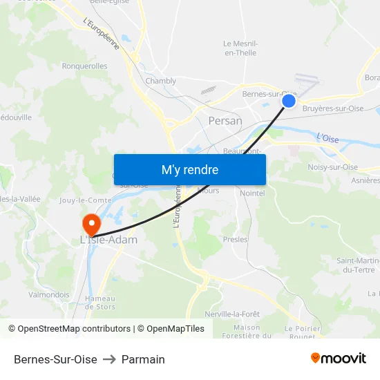 Bernes-Sur-Oise to Parmain map