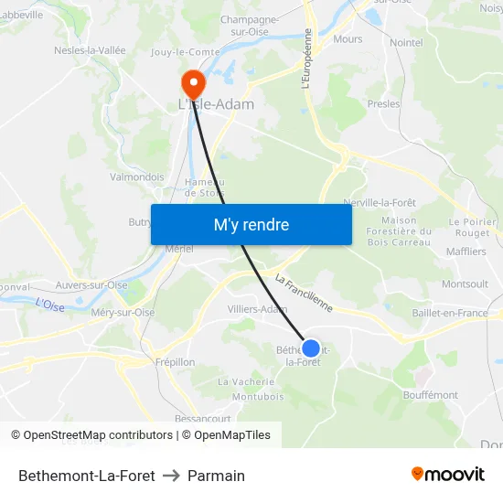 Bethemont-La-Foret to Parmain map