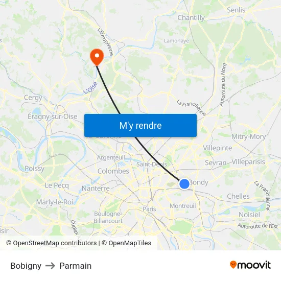 Bobigny to Parmain map
