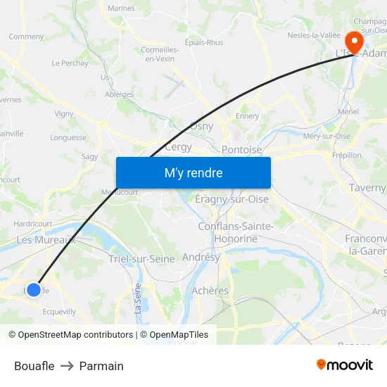 Bouafle to Parmain map