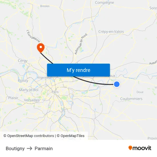 Boutigny to Parmain map