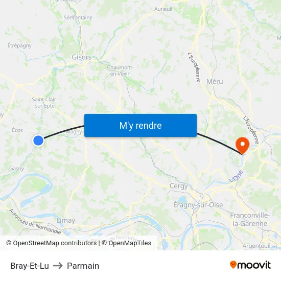 Bray-Et-Lu to Parmain map