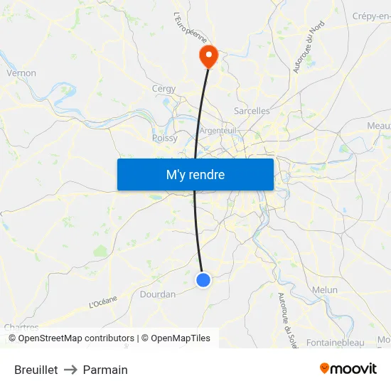 Breuillet to Parmain map