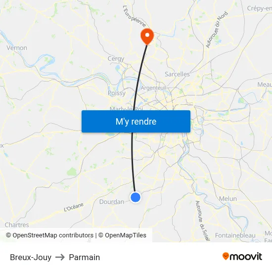 Breux-Jouy to Parmain map