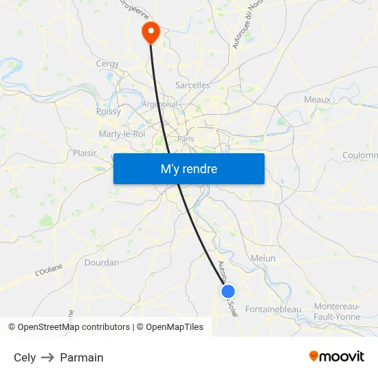 Cely to Parmain map