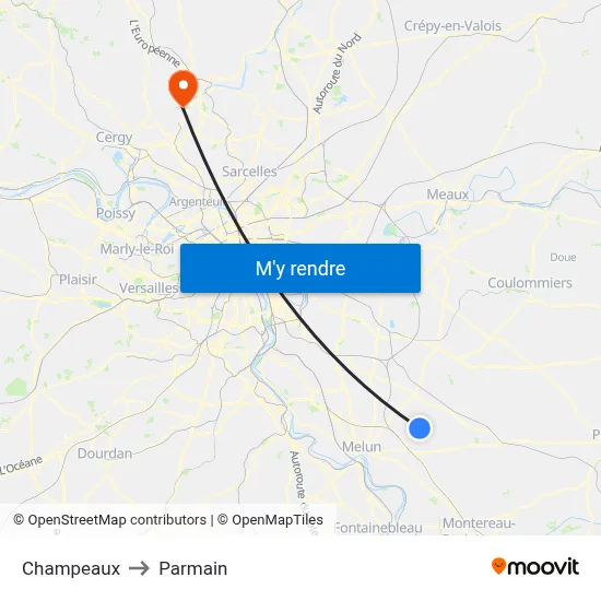 Champeaux to Parmain map