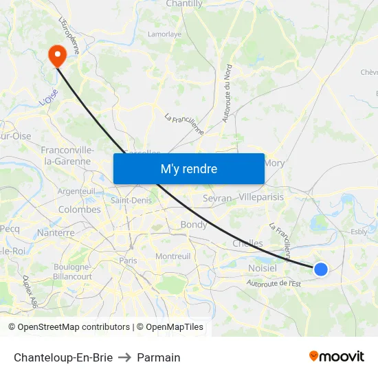 Chanteloup-En-Brie to Parmain map