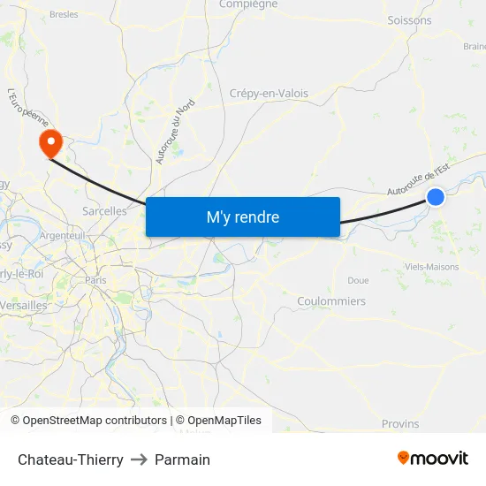 Chateau-Thierry to Parmain map