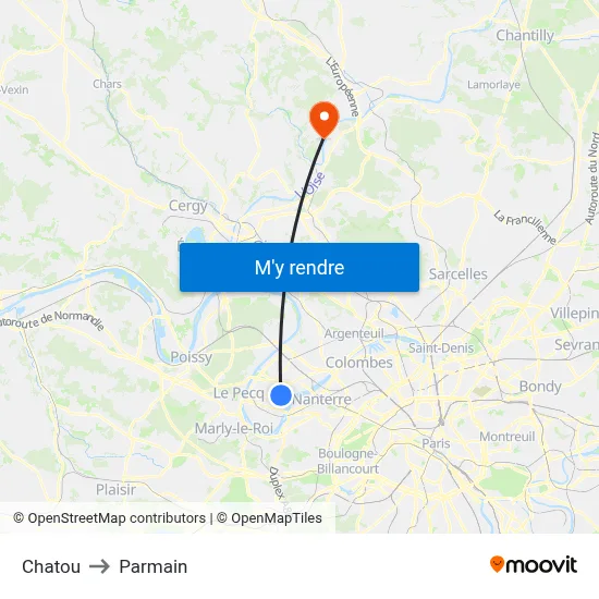 Chatou to Parmain map