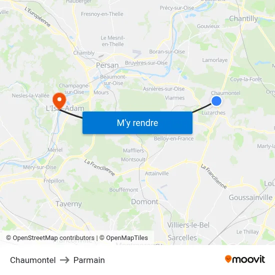 Chaumontel to Parmain map