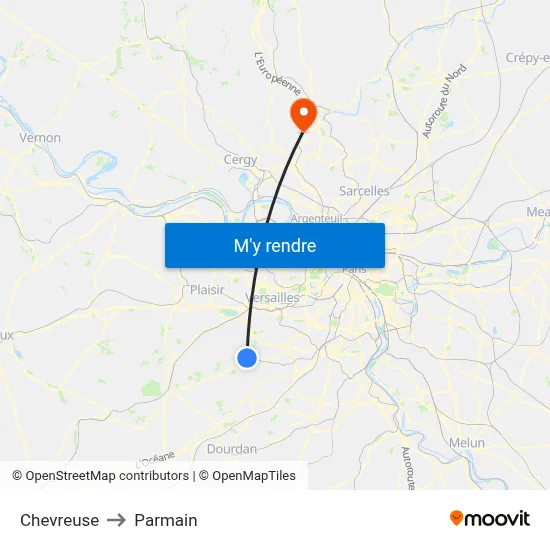 Chevreuse to Parmain map