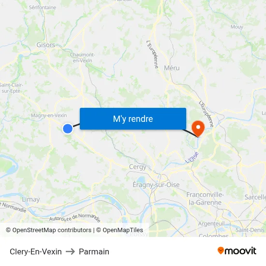 Clery-En-Vexin to Parmain map