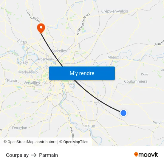 Courpalay to Parmain map