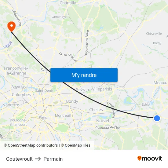 Coutevroult to Parmain map