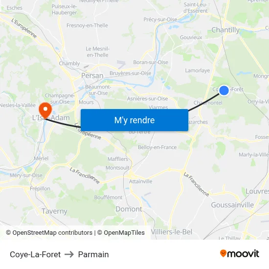 Coye-La-Foret to Parmain map