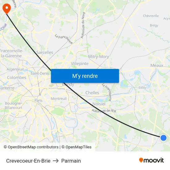 Crevecoeur-En-Brie to Parmain map