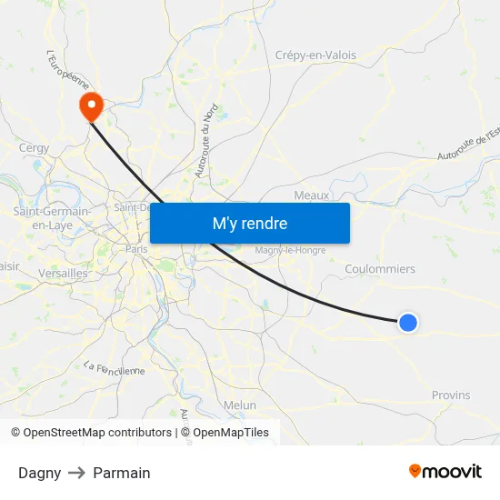 Dagny to Parmain map