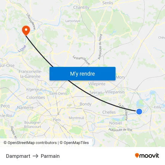 Dampmart to Parmain map