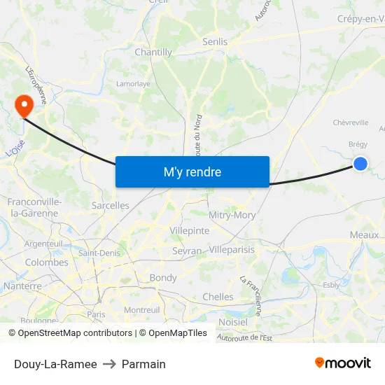 Douy-La-Ramee to Parmain map