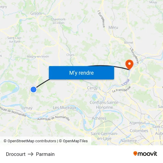 Drocourt to Parmain map