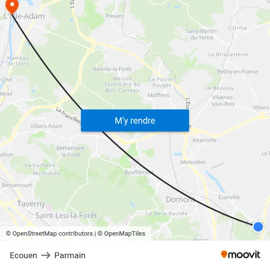 Ecouen to Parmain map