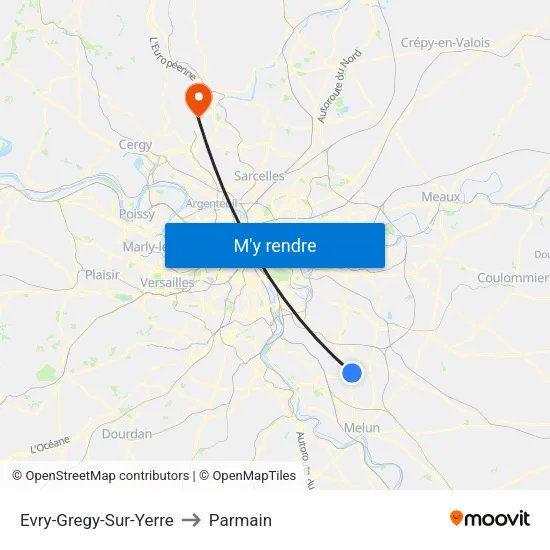 Evry-Gregy-Sur-Yerre to Parmain map