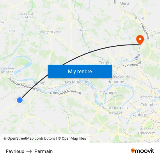 Favrieux to Parmain map