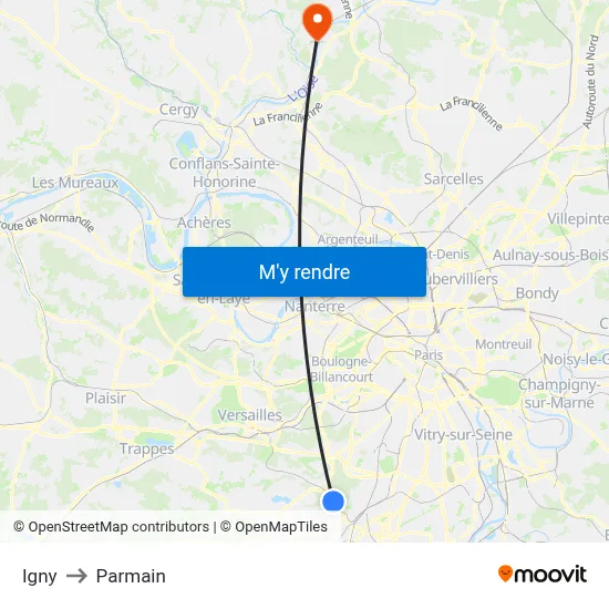 Igny to Parmain map