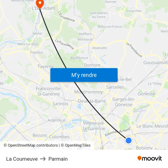La Courneuve to Parmain map