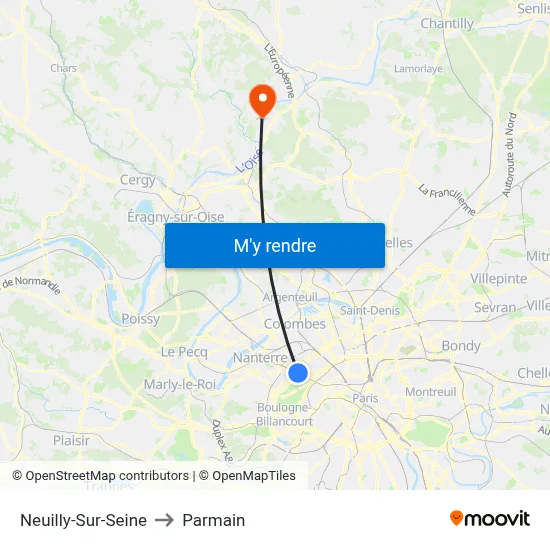 Neuilly-Sur-Seine to Parmain map