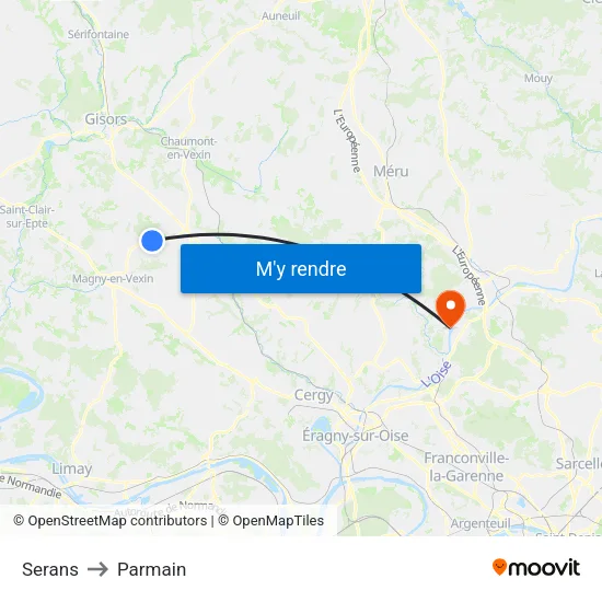 Serans to Parmain map