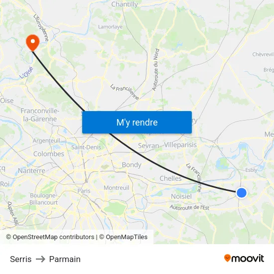 Serris to Parmain map