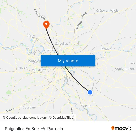 Soignolles-En-Brie to Parmain map