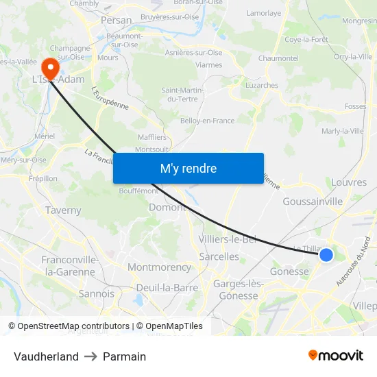 Vaudherland to Parmain map
