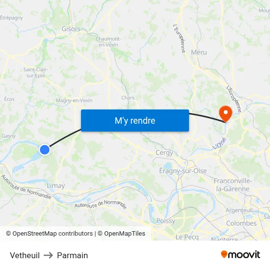 Vetheuil to Parmain map