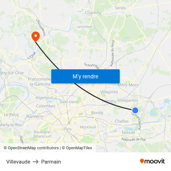 Villevaude to Parmain map